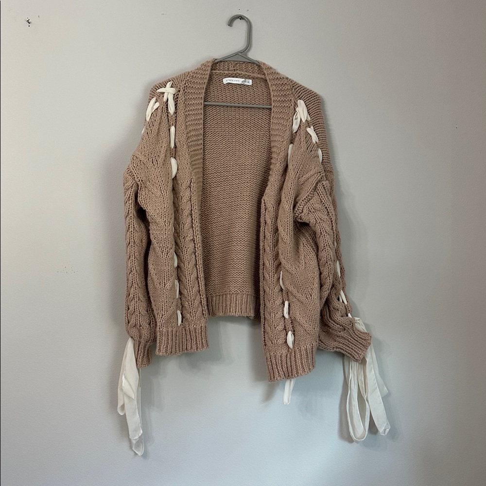 Altar'd State Tan Cardigan with Ribbon Accents